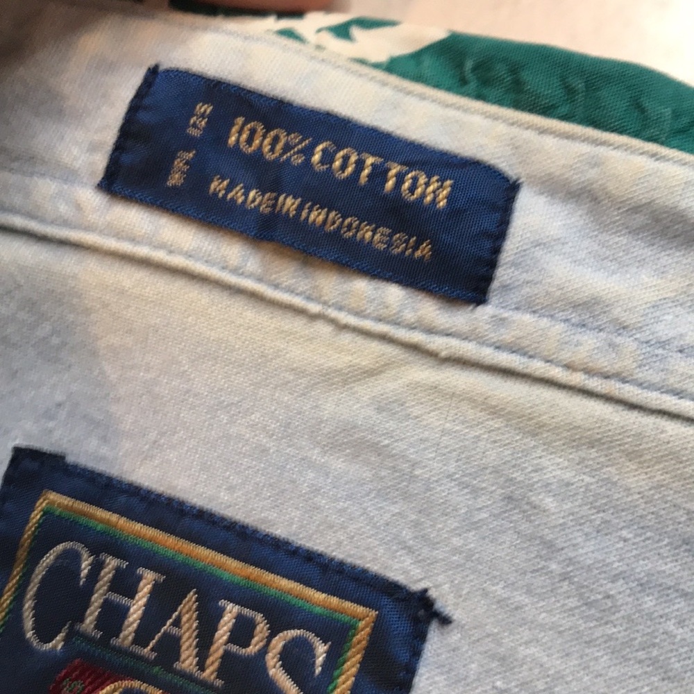Chaps Ralph Lauren Green and White Hawaiian Shirt - Picture 9 of 10
